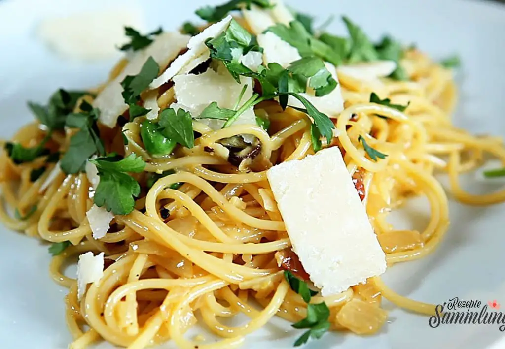 spaghetti carbonara mit erbsen