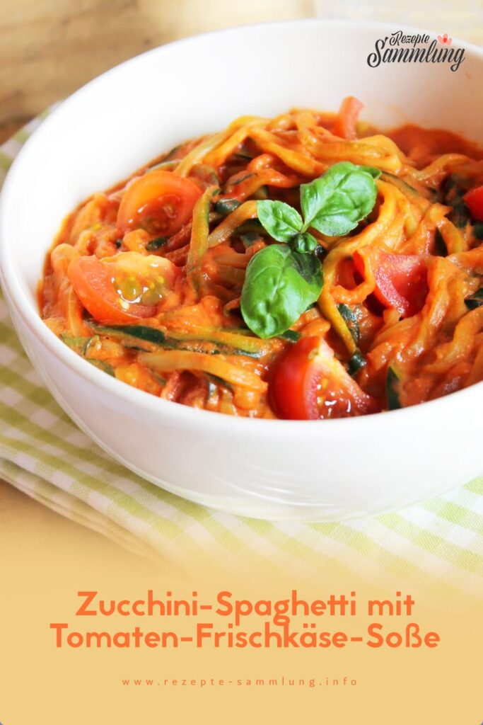 Zucchini-Spaghetti mit Tomaten-Frischkäse-Soße